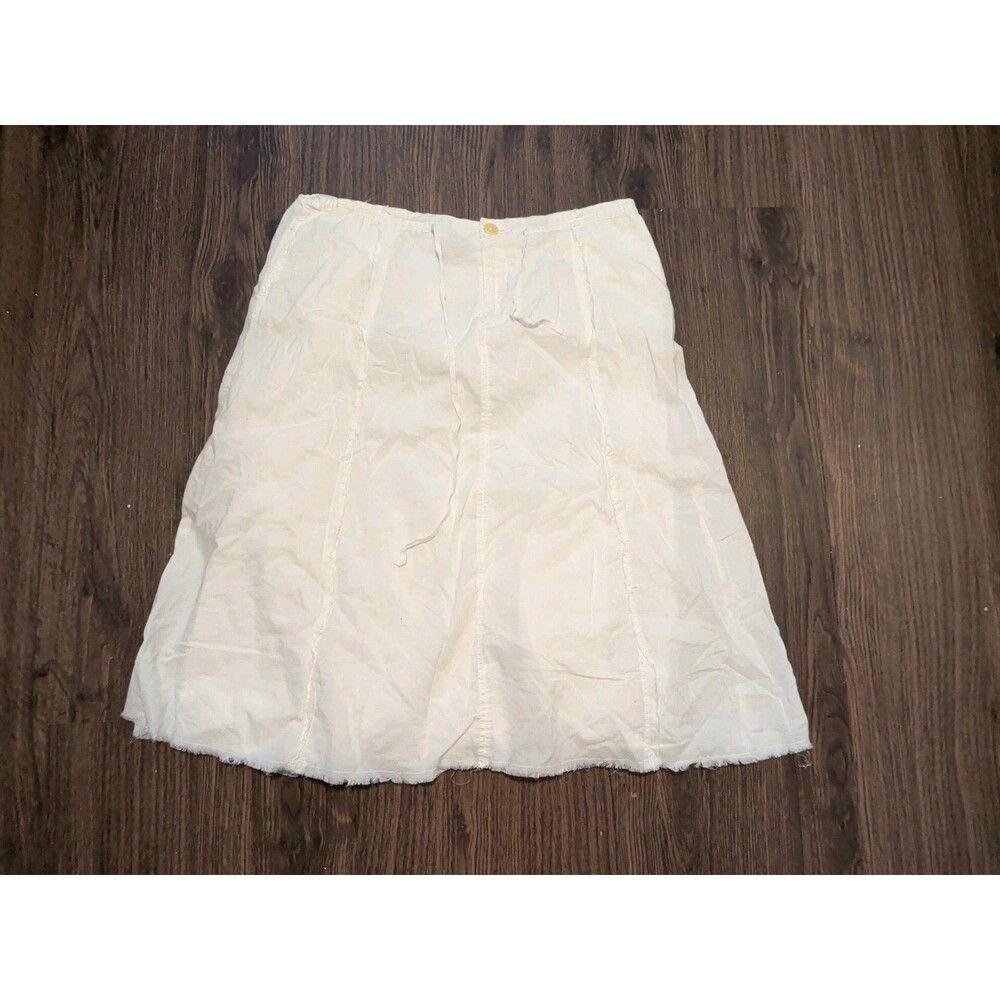 Eddie Bauer Skirt Women's Size 12 Petite White Raw Hem 100% Cotton
